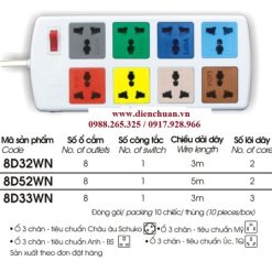 Ổ cắm kéo dài đa năng Lioa 8D52WN